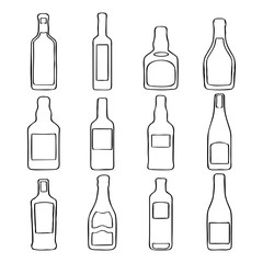 gray wine bottle icons in flat design style Vector
