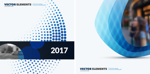 Abstract vector design elements for graphic layout. Modern business background template with blue rounds, circles, dots  for tech, pharmacy, health, ecology.