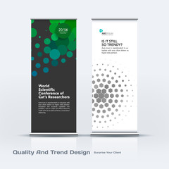 Abstract business vector set of modern roll Up Banner stand design template with colourful rounds, circles, dots for eco, market, exhibition, show, expo, presentation, parade, events.