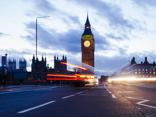 Fototapeta na wymiar Big Ben and car traffic in London, long exposure photo at night