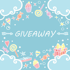 Giveaway, banner with clouds on the blue background / Giveaway banner, freehand style, greate for social media