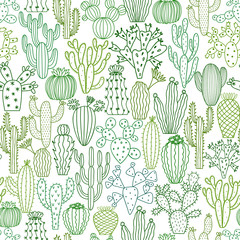 Vector cactus seamless pattern. Hand drawn doodle cacti background - obrazy, fototapety, plakaty