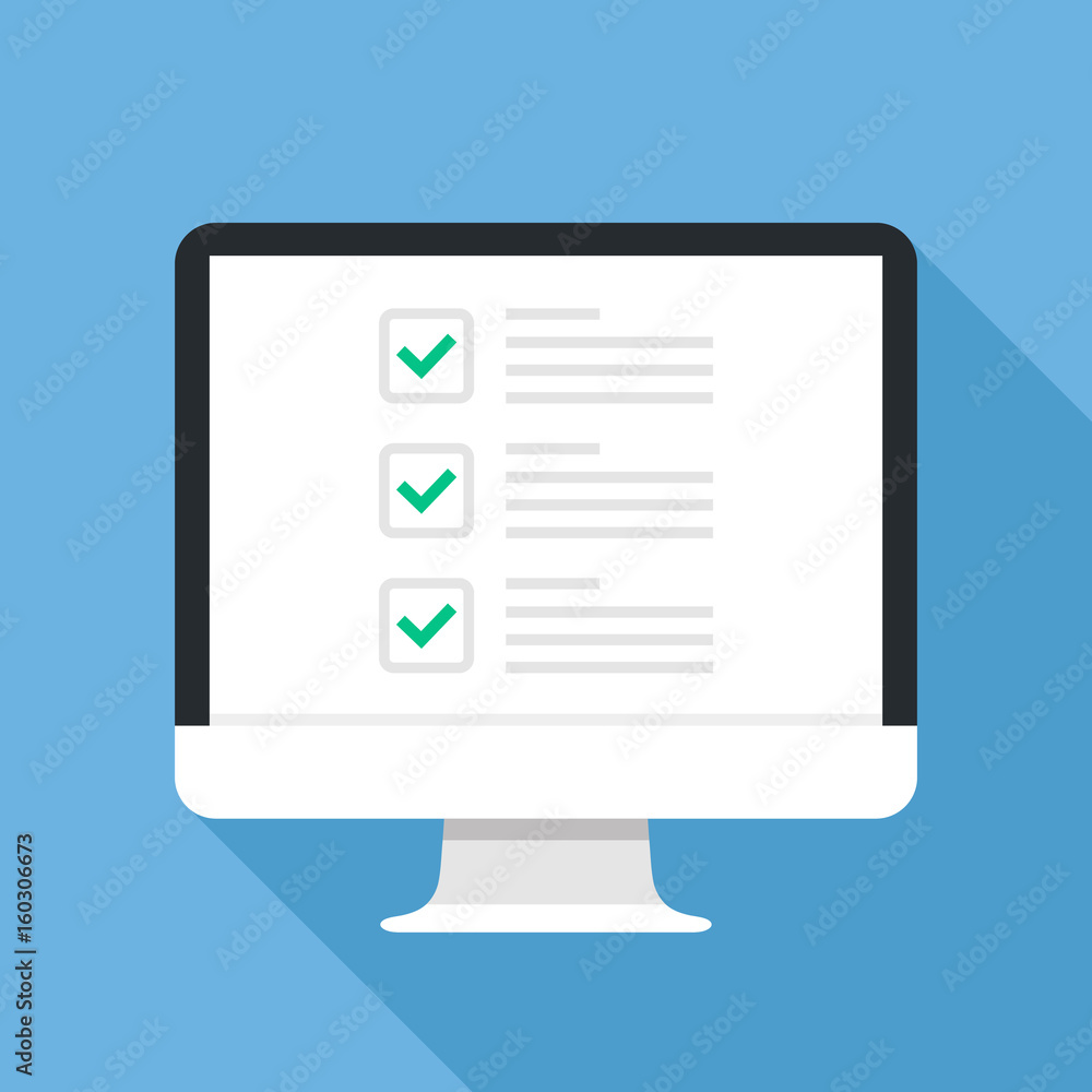 Poster checkboxes on computer screen. checkboxes and green checkmarks. modern concept for web banners, web 
