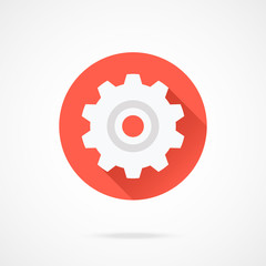 Cog icon. Cogwheel, gear concepts. Modern flat design round vector icon with long shadow
