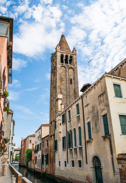 Panorama of Venice,Italy,Venice,21 May 2017,Panorama of Venice, Dorsoduro district bell tower of the Church of San Barnaba