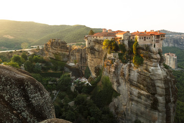 Fototapeta na wymiar Beautiful morning view on the Holy Monastery of Varlaam on the edge of high rock. Kastraki, Greece