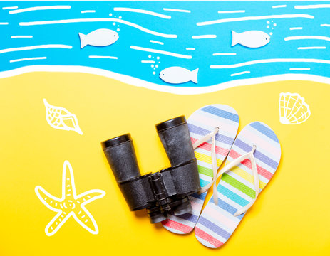 Summertime flip-flops and binocular