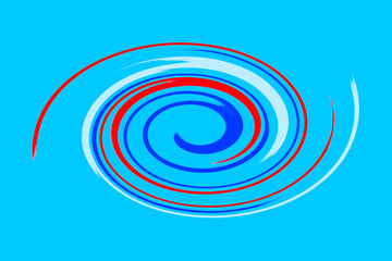 Multicolored (red, white and blue) spiral object on a light blue background