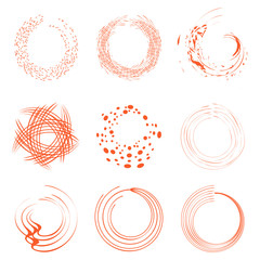 Isolated abstract round shape orange color logo collection, sun logotype set, geometric circles vector illustration.