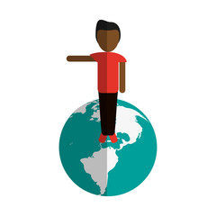 person standing on planet earth international icon image vector illustration design 