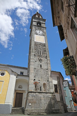 Fototapeta premium Church square and steeple in the old town of Ascona by Lake Maggiore, Ticino, Switzerland