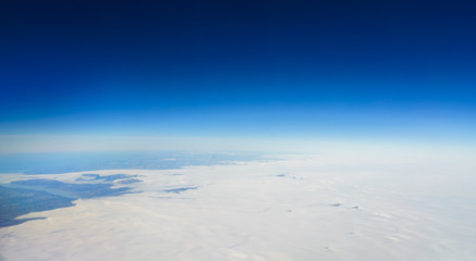 Aerial view of polar landscape and blue sky, Iceland, Europe.