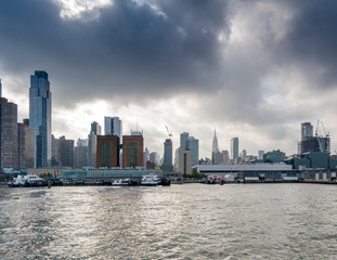 Clouds in sky above New York city skyline, New York, USA.