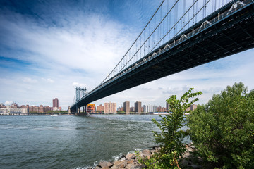 Panoramic view of the Manhattan Bridge, New York City, USA.
