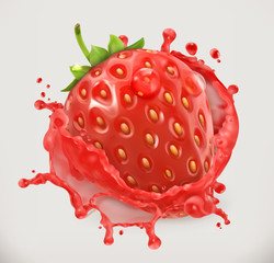 Obrazy  Sok truskawkowy. Świeże owoce, ikona 3d wektor