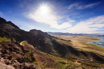 Mountain scene in bright sunlight, Nevada, United States of America. colour picture from nevada usa 2017