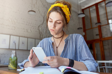 Human and technology. People and education conept. Beautiful European woman in casual clothes...