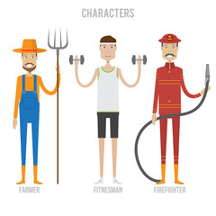 Character Set include farmer, fitnesman and firefighter