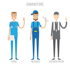 Character Set include nurse, mechanic and lecturer pastor