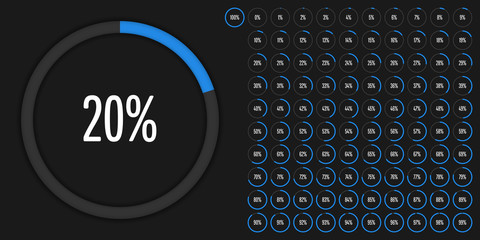 Fototapeta na wymiar Set of circle percentage diagrams from 0 to 100 ready-to-use for web design, user interface (UI) or infographic - indicator with blue
