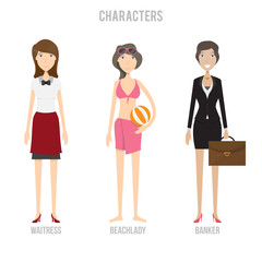 Character Set include beachlady, waitress and banker