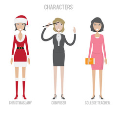 Character Set include christmaslady, composer and college teacher