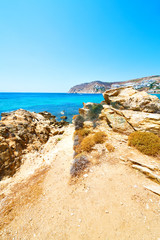 in greece the mykonos island rock sea and beach blue   sky