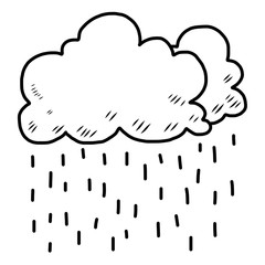 cloud and rain / cartoon vector and illustration, black and white, hand drawn, sketch style, isolated on white background.