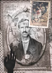 Papier Peint photo Lavable Imagination Fond à l& 39 ancienne avec chaman ethnique et tirages ésotériques