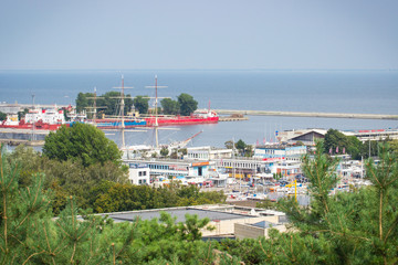 Obraz premium Gdynia, Poland - August 20, 2016: View on seaport in polish town Gdynia