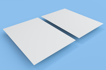 Blank white flyer mockup on blue background
