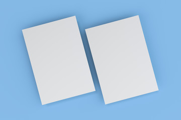 Fototapeta premium Blank white flyer mockup on blue background