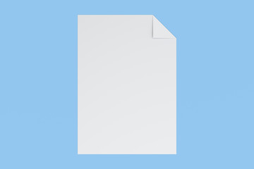 Blank white flyer with a curved corner mockup on blue background