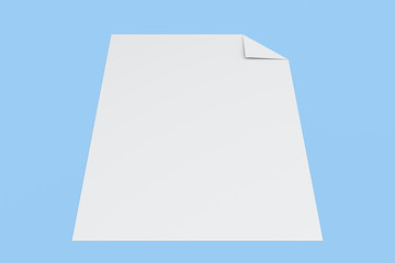 Blank white flyer with a curved corner mockup on blue background