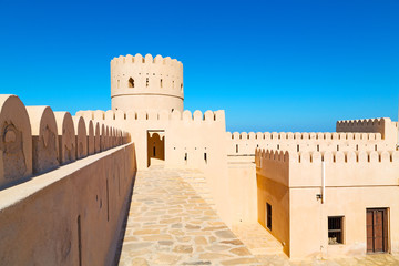in oman    muscat    the   old defensive  fort battlesment sky and  star brick - obrazy, fototapety, plakaty