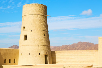 in oman    muscat    the   old defensive  fort battlesment sky and  star brick