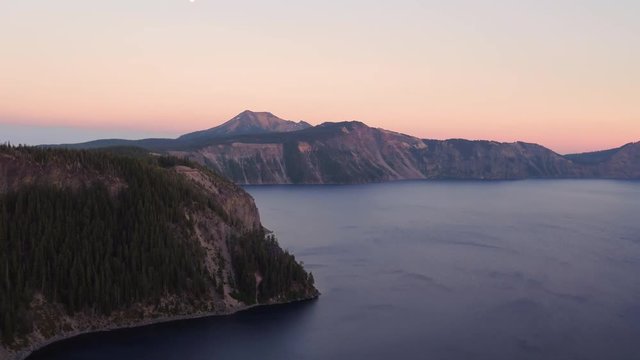 Oregon Aerial v16 Flying low around Crater Lake area at sunset with panoramic views