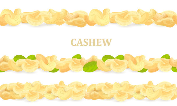 horizontal collection of seamless borders with cashews and leave