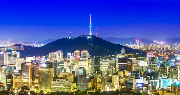 Beautiful city in night, cityscape of Seoul, South Korea, Seoul tower modern building and architecture at nighttime 
