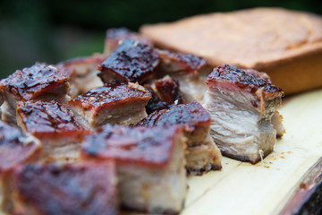 Smoked Pork Belly cut and ready to eat