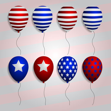 realistic set balloons with American patriotic symbols and colors. vector