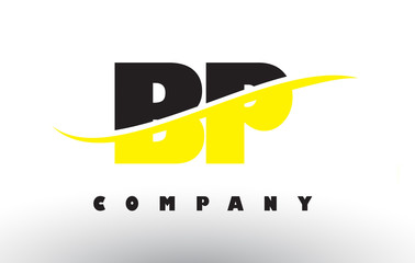 BP B P Black and Yellow Letter Logo with Swoosh.