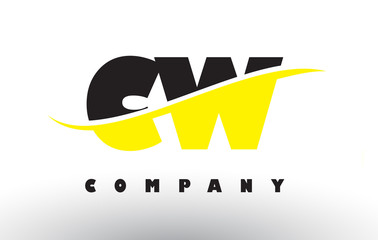 CW C W Black and Yellow Letter Logo with Swoosh.