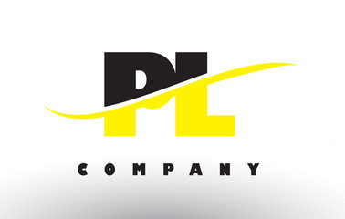 PL P L Black and Yellow Letter Logo with Swoosh.