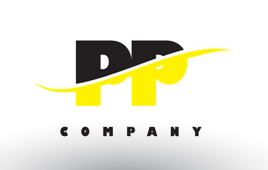 PP P Black and Yellow Letter Logo with Swoosh.