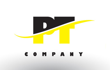 PT P T Black and Yellow Letter Logo with Swoosh.