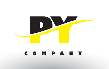 PY P Y Black and Yellow Letter Logo with Swoosh.
