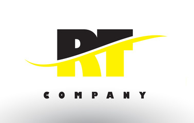 RT R T Black and Yellow Letter Logo with Swoosh.