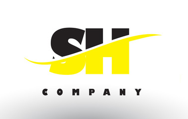 SH S H Black and Yellow Letter Logo with Swoosh.