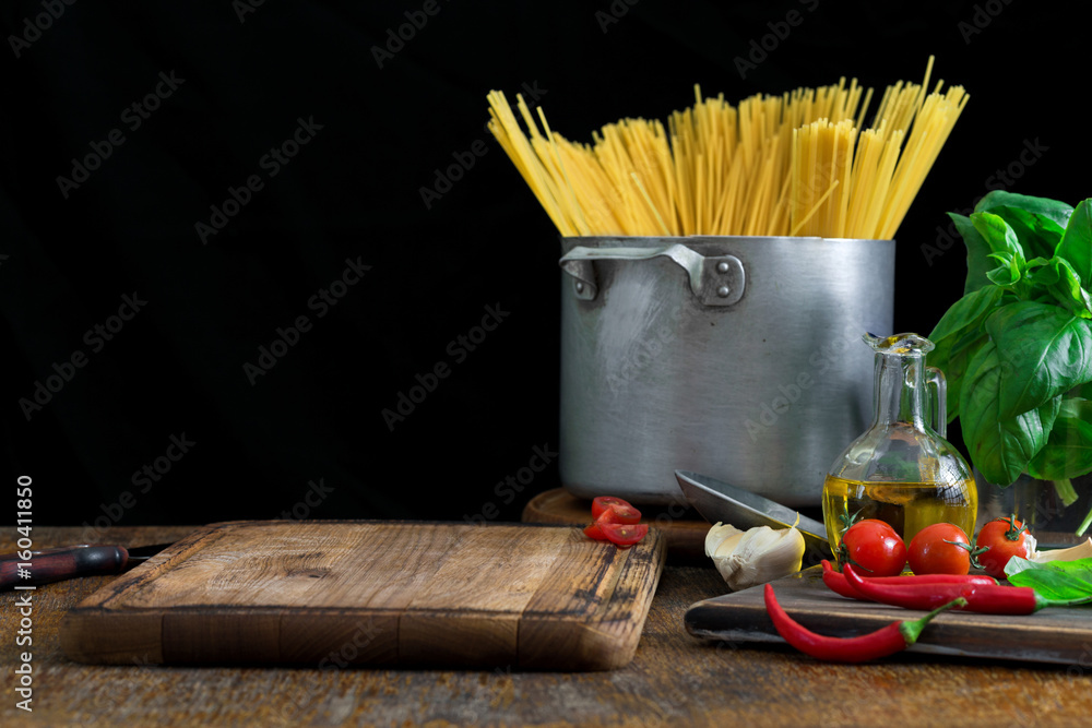 Canvas Prints kitchen board with set of ingredients for cooking italian pasta